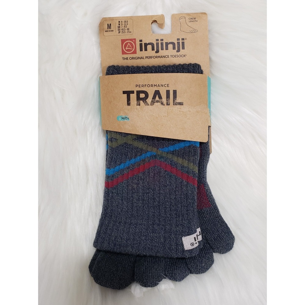 Injinji Toe socks Men's Trail Midweight Mini Crew Medium Granite Coolmax NEW